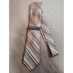 Men's Perry Ellis Portfolio Silver Gold Striped Silk Tie 59"x3.25"